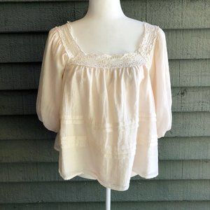 On Twelfth Cream Puff Sleeve Eyelet Square Neck Top | S